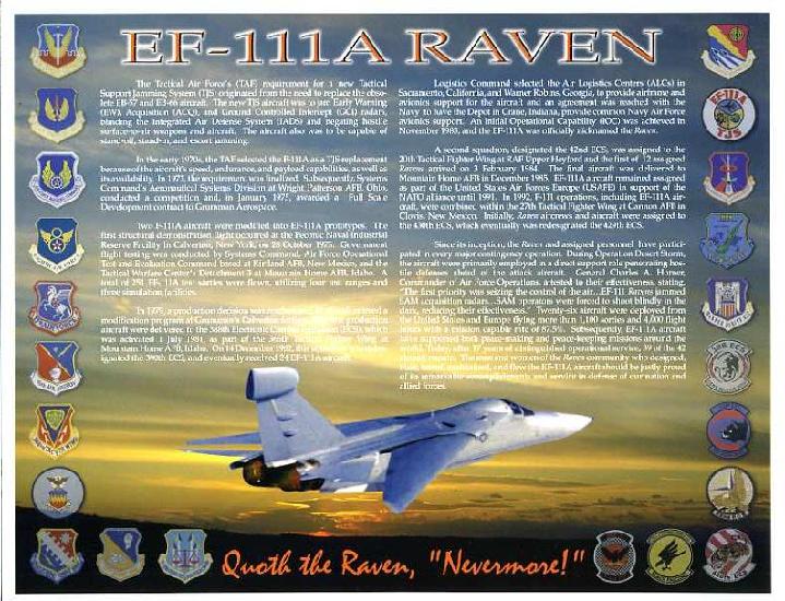 EF-111 RAVEN PHOTO WITH PATCHES OF ALL UNITS ASSOCIATED WITH THE RAVEN!